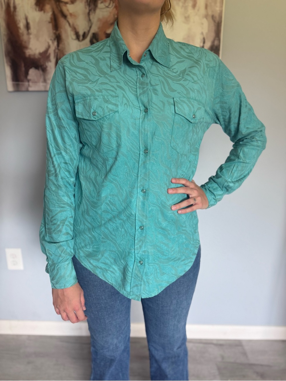Classic Women's Teal Button-Down Shirt
